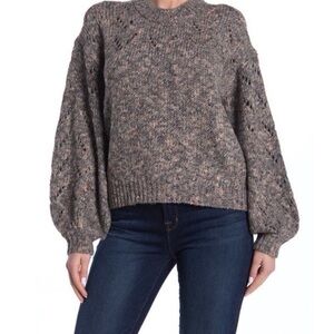 Madewell Speckled Gray Crew Neck Sweater with Balloon Sleeve